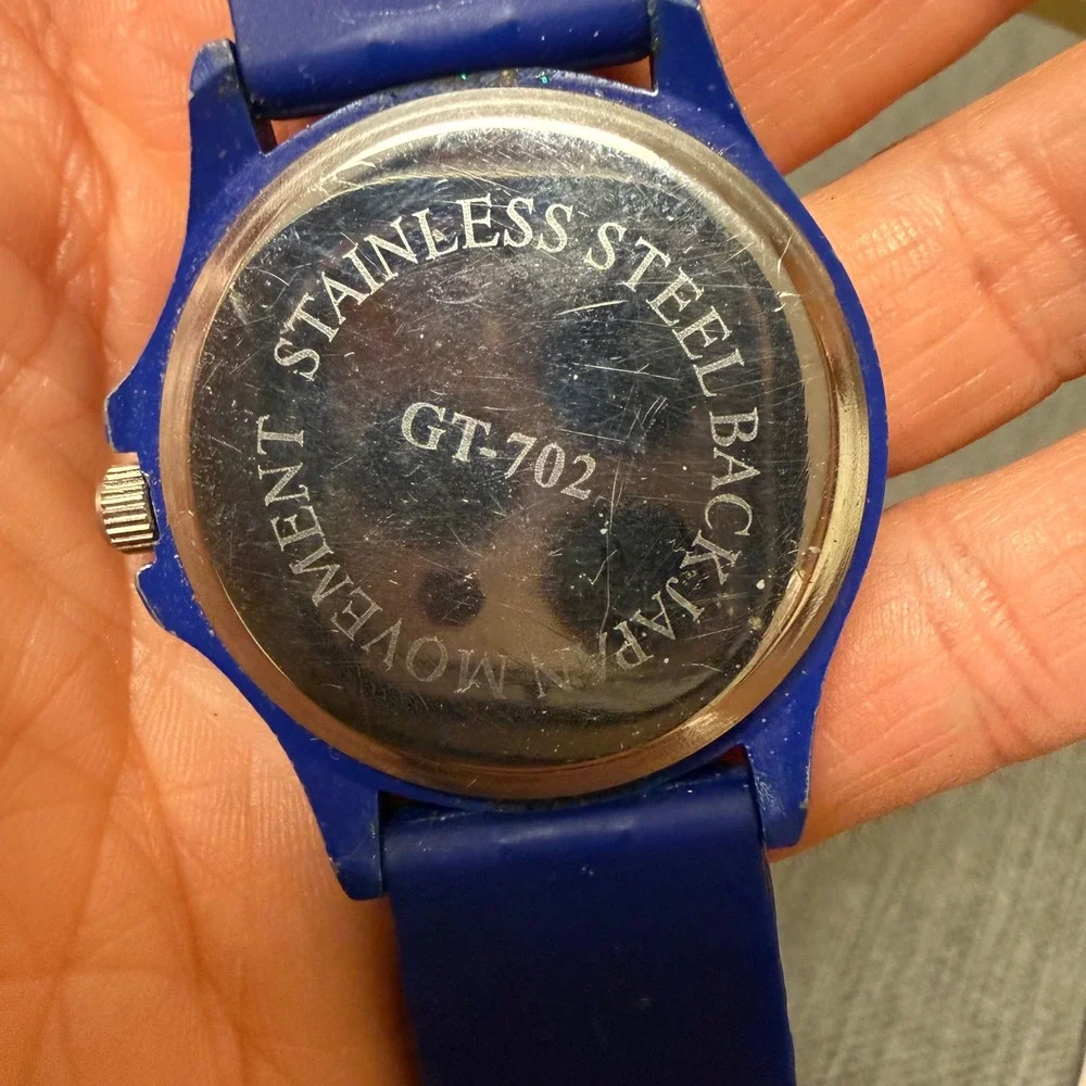 GT Blue Silicone Polka Dot Watch Rhinestone Bezel Japan Movement WORKS